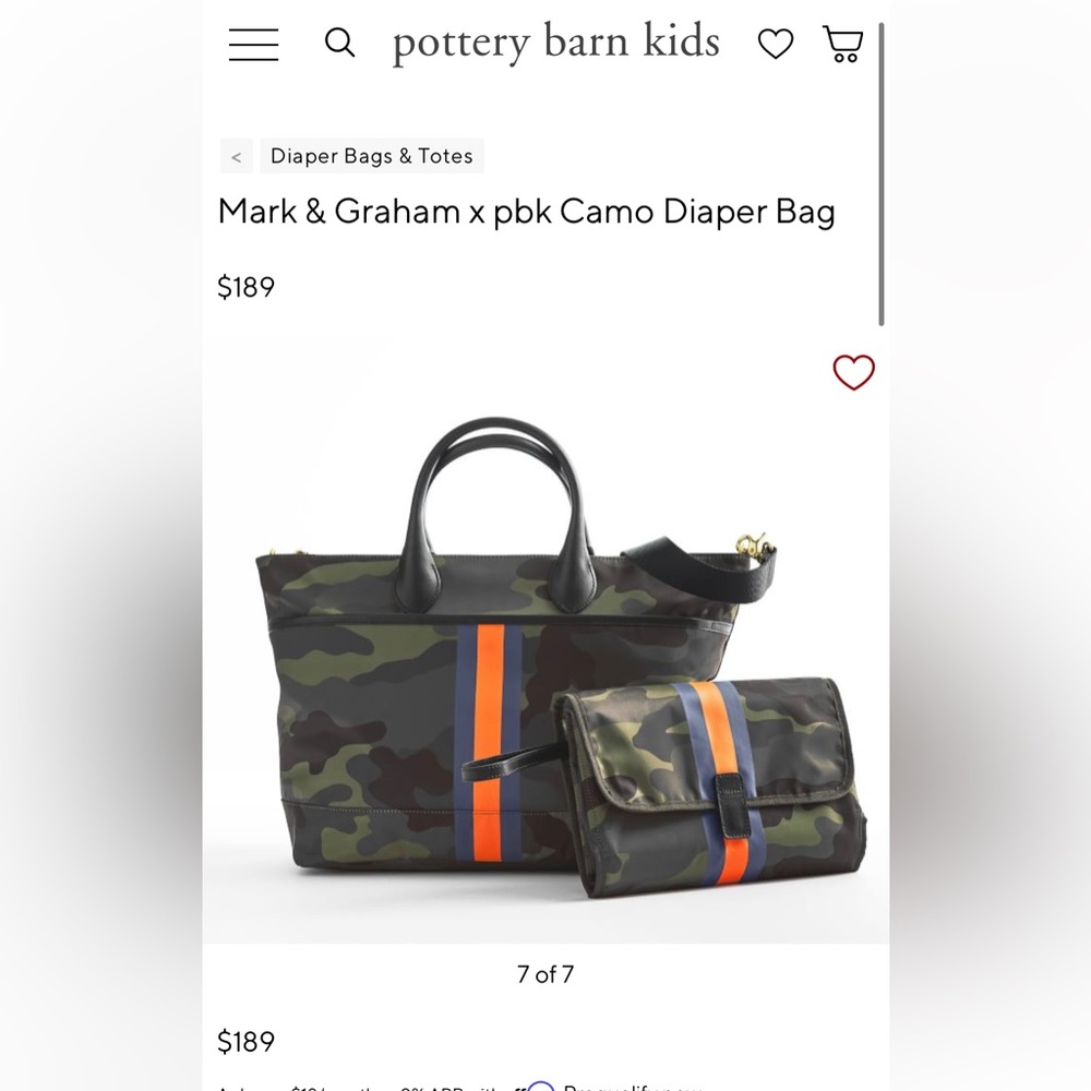 Pottery Barn Kids x M&G camo diaper bag